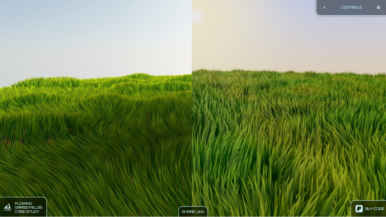 Grass field showing blade height variation across uneven terrain
